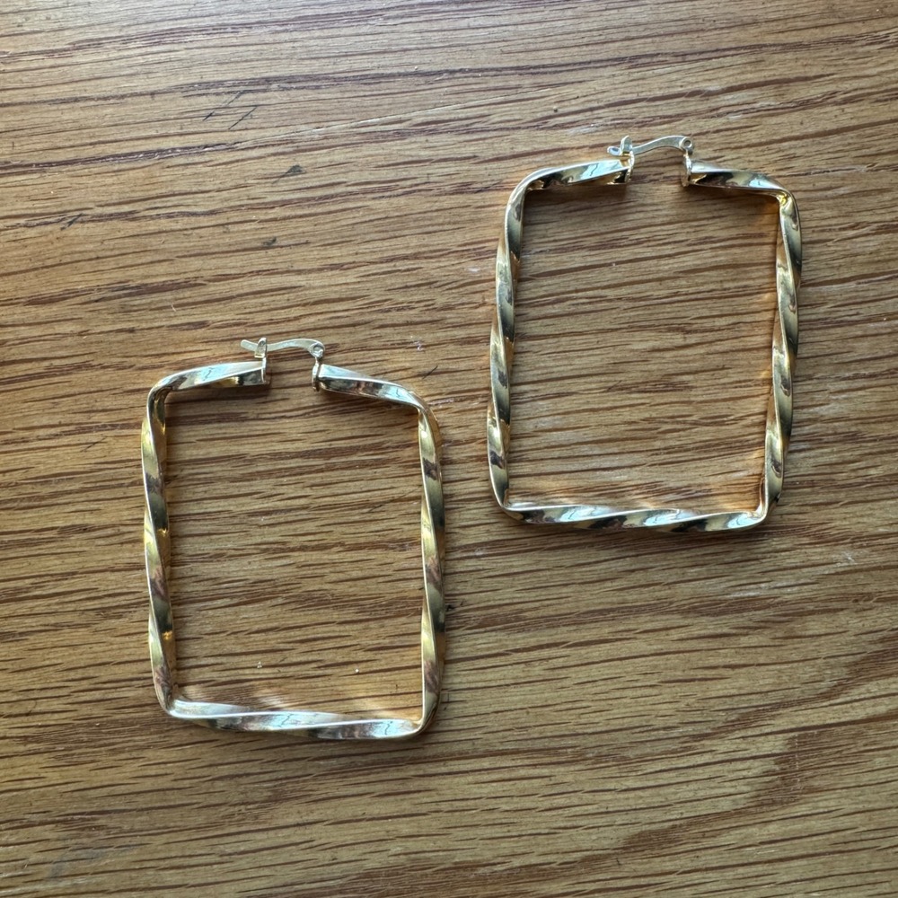 Vintage Gold electroplated GHEL Oversized Square Twisted Hoop Earrings